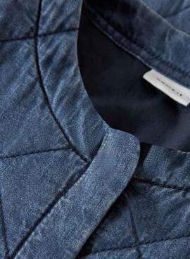 Veste Name It Juliette matelassée en denim bleu moyen pour fille.