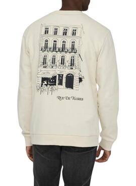 Sweatshirt Only and Sons Cesc beige pour homme