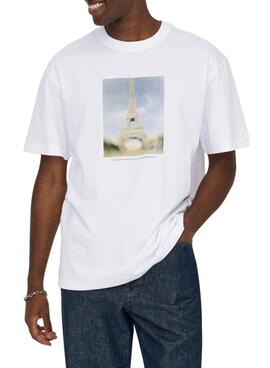 T-shirt Only and Sons Fred Eiffel blanc pour homme