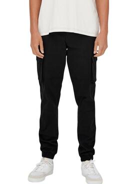 Pantalon Only and Sons Cam carga noir pour homme.