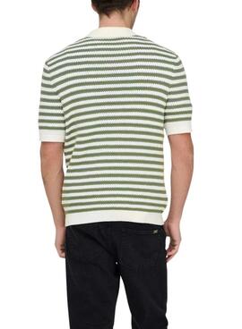 Polo Only and Sons en rayas verdes de sarga para hombre
