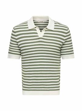 Polo Only and Sons en rayas verdes de sarga para hombre