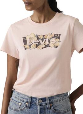 T-shirt Levi's Perfect rose avec logo floral pour femme.