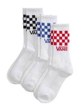 Lot de 3 paires de chaussettes montantes Vans Classic Check blanches pour hommes et femmes