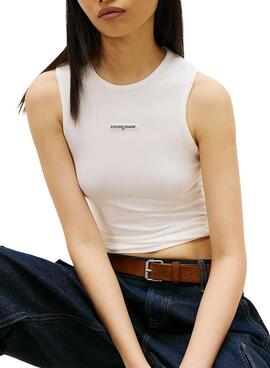 Haut Tommy Jeans Script Label blanc pour femme