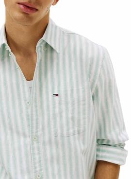 Chemise Tommy Jeans à rayures Oxford verte et blanche pour homme