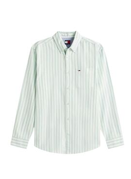 Chemise Tommy Jeans à rayures Oxford verte et blanche pour homme