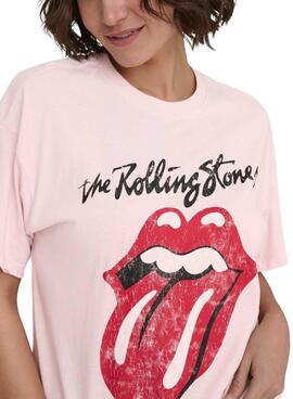T-shirt Only Rolling Stones rose pour femme
