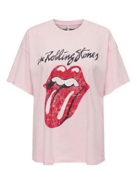 T-shirt Only Rolling Stones rose pour femme