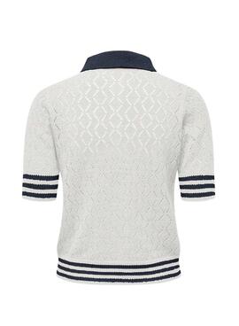 Polo Only Soleil blanc et bleu marine pour femme.