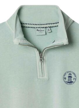 Sweatshirt Pepe Jeans Preston vert d'eau pour garçon