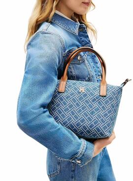 Sac à main Tommy Hilfiger Popette monogramme mini bleu pour femme