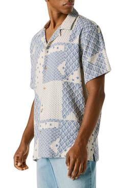 Chemise Pepe Jeans patchwork Pisarrot bleue pour homme