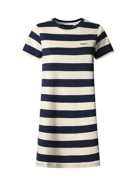 Robe Pepe Jeans Loren bleue et blanche pour femme