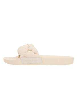 Mules Tommy Jeans en cuero beige trenzado para mujer