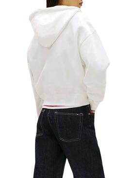 Sweat à capuche Tommy Jeans Script Label blanc pour femme