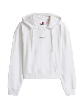 Sweat à capuche Tommy Jeans Script Label blanc pour femme