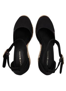 Espadrilles Tommy Hilfiger Flag noir avec talon compensé haut pour femme