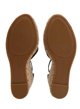 Espadrilles Tommy Hilfiger Flag noir avec talon compensé haut pour femme