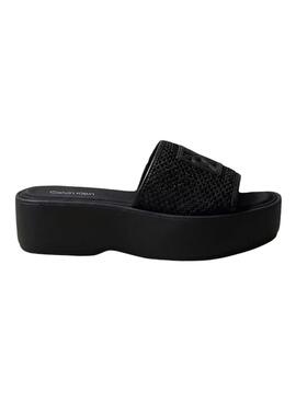Sandales Calvin Klein tressées avec plateforme noire pour femme.