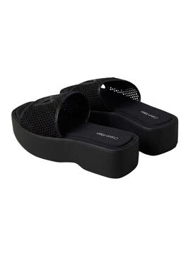 Sandales Calvin Klein tressées avec plateforme noire pour femme.