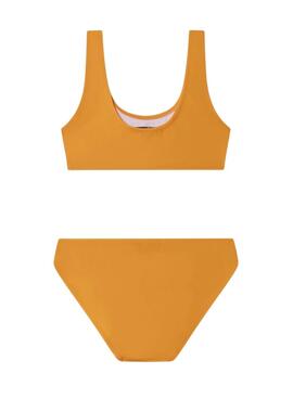 Bikini Pepe Jeans con estampado del logo en color naranja para niña.