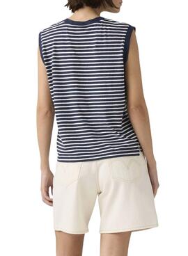 T-shirt Levis Boxy à rayures bleues et blanches pour femme