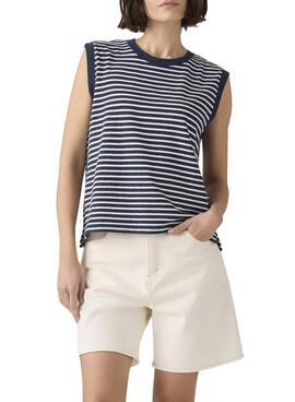 T-shirt Levis Boxy à rayures bleues et blanches pour femme