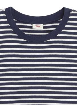 T-shirt Levis Boxy à rayures bleues et blanches pour femme