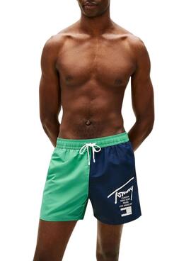 Maillot de bain Tommy Jeans bicolore bleu et vert pour homme