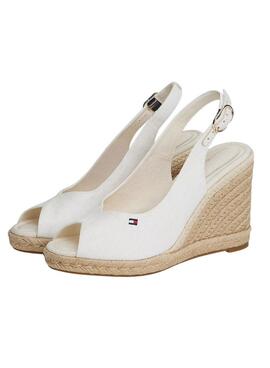 Espadrilles Tommy Hilfiger blanches à talon haut compensé pour femme sans talon.