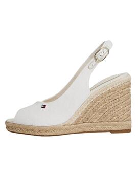 Espadrilles Tommy Hilfiger blanches à talon haut compensé pour femme sans talon.