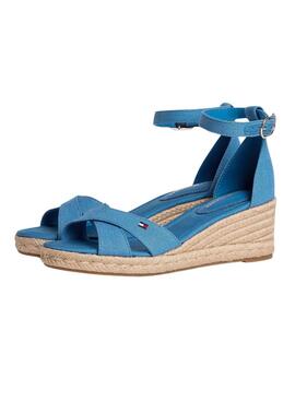 Espadrilles Tommy Hilfiger bleu avec semelle compensée moyenne croisée pour femme