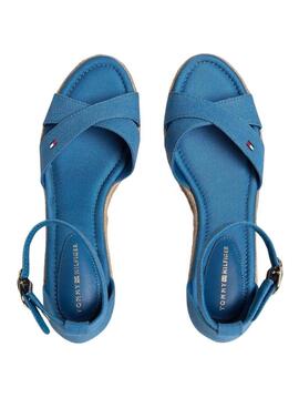 Espadrilles Tommy Hilfiger bleu avec semelle compensée moyenne croisée pour femme