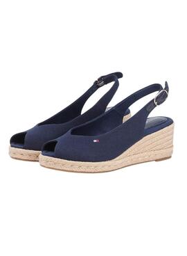 Espadrilles Tommy Hilfiger bleues sans talon avec semelle compensée pour femme.