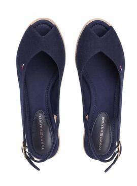 Espadrilles Tommy Hilfiger bleues sans talon avec semelle compensée pour femme.