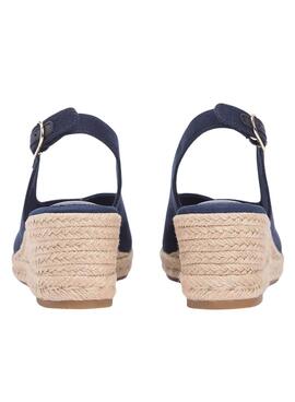 Espadrilles Tommy Hilfiger bleues sans talon avec semelle compensée pour femme.