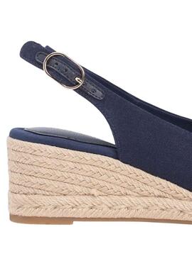 Espadrilles Tommy Hilfiger bleues sans talon avec semelle compensée pour femme.
