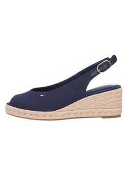 Espadrilles Tommy Hilfiger bleues sans talon avec semelle compensée pour femme.