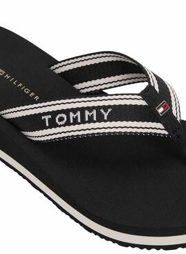 Tongs Tommy Hilfiger Flag Print avec talon noir pour femme