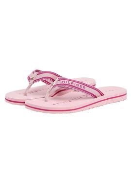 Tongs Tommy Hilfiger en toile rose pour femme