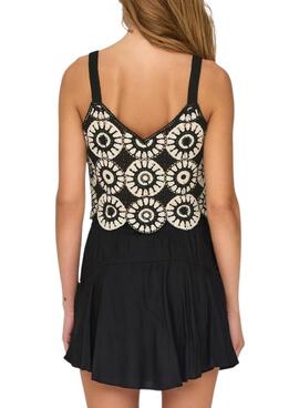 Top Only crochet Yvonne blanc et noir pour femme