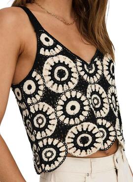 Top Only crochet Yvonne blanc et noir pour femme