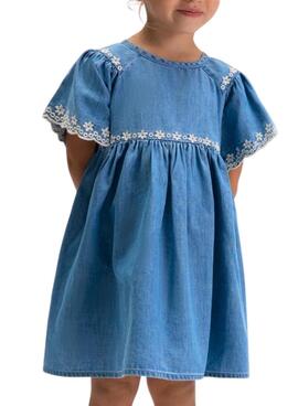 Robe Mayoral en jean léger avec broderie florale bleu moyen pour fille