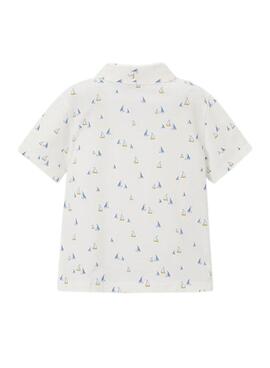 Polo à manches longues imprimé bateaux blanc pour garçon
