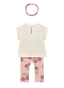 Ensemble bébé t-shirt, legging et bandeau cerises roses pour fille.