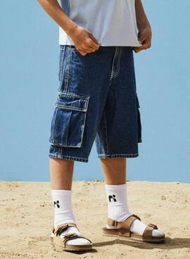 Bermuda en denim Name It Ben cargo lavado oscuro para niño