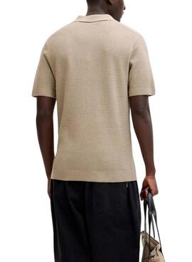 Polo en maille Jack and Jones Bluriley beige pour homme