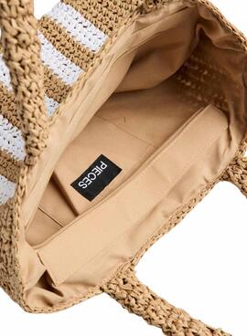 Sac fourre-tout Pieces Kia beige et blanc pour femme.