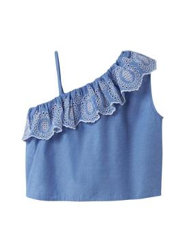 Top Name It Ferma brodé anglais bleu pour fille